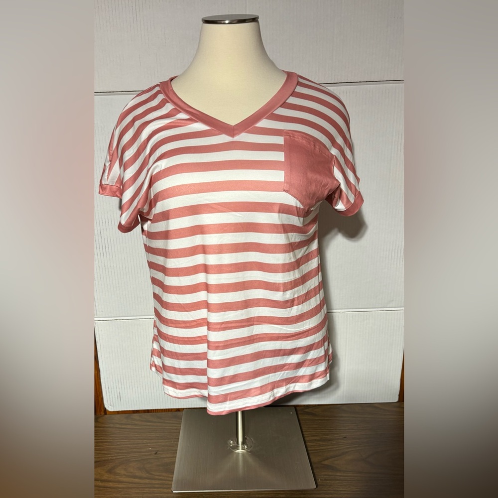 SHEIN Curve 1XL women’s pink and white stripped top